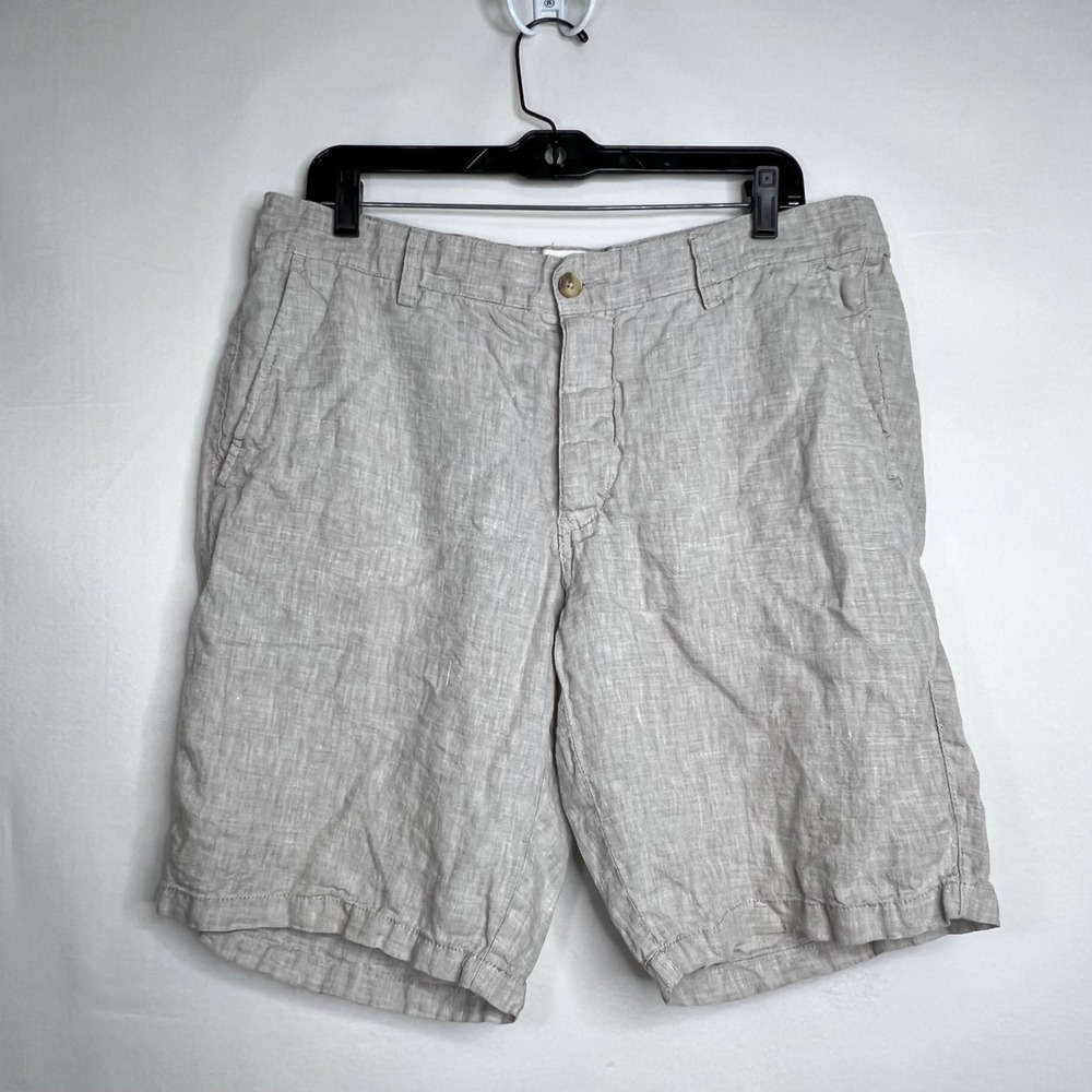 H&M Beige Linen Shorts Mens 36 Reg Button Fly Casual Summer Beach Lightweight
